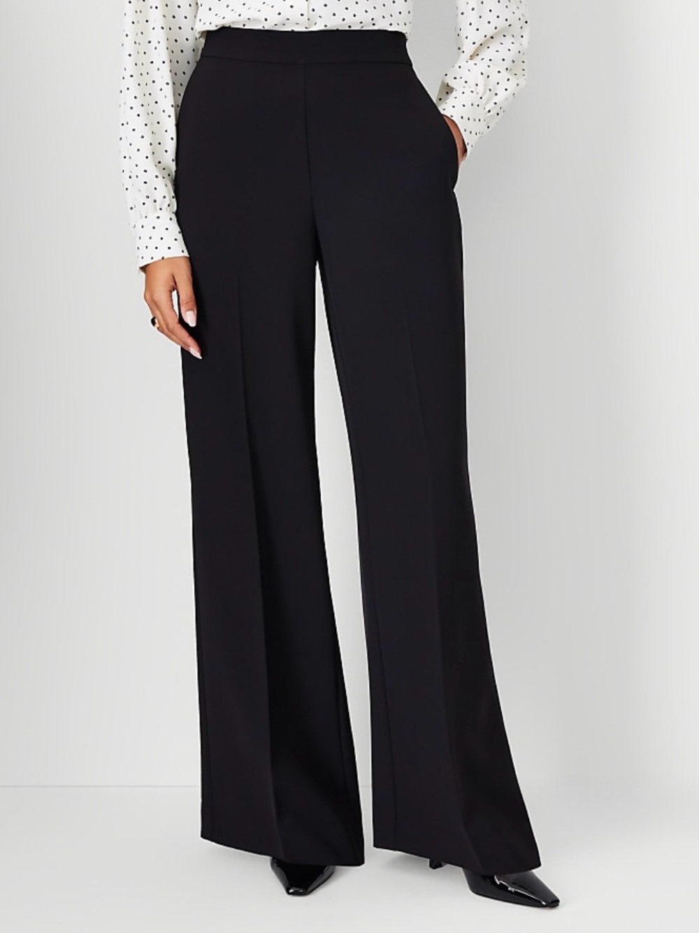 Ann Taylor Black Side Zip Wide-Leg Pant in Fluid Crepe Collection NWT Size 6